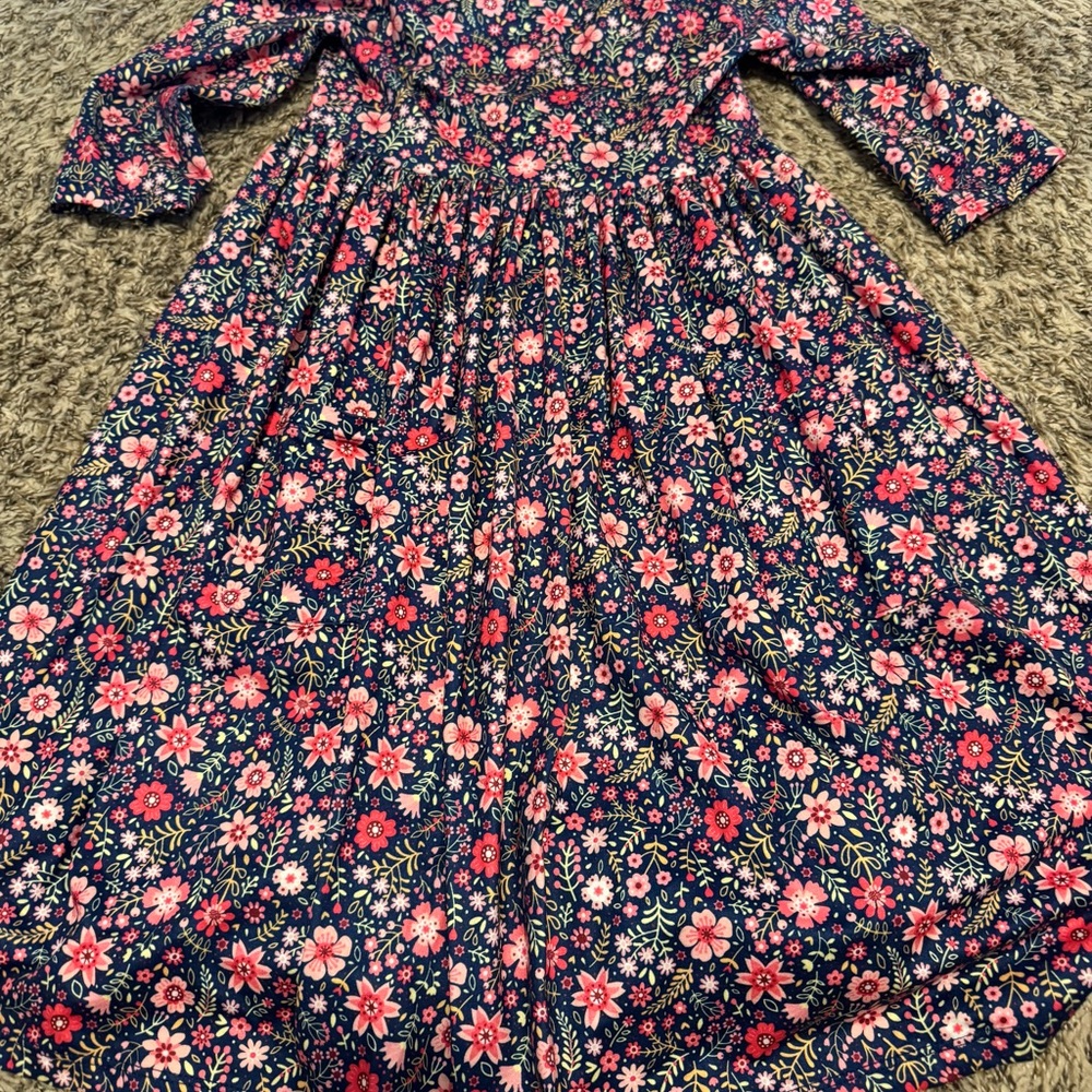 Charming Floral Kids Dress - Navy and Pink